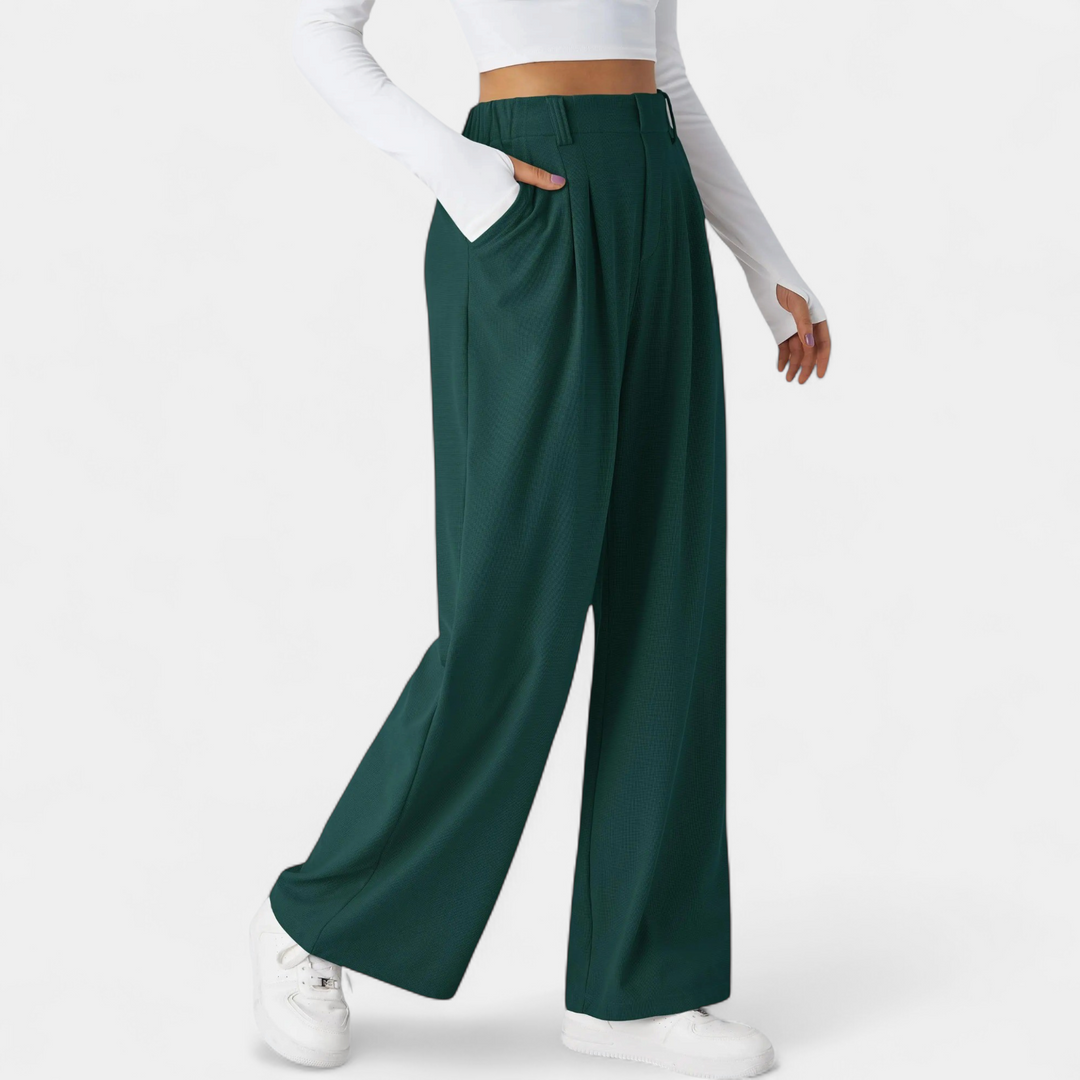 Women's Pleated High Waist Wide Leg Trousers, Side Pocket