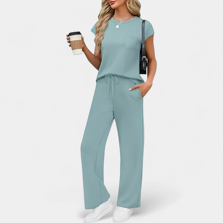 Women's Matching Tracksuit Set, Wide Leg Pants Cap Sleeve Co-Ord