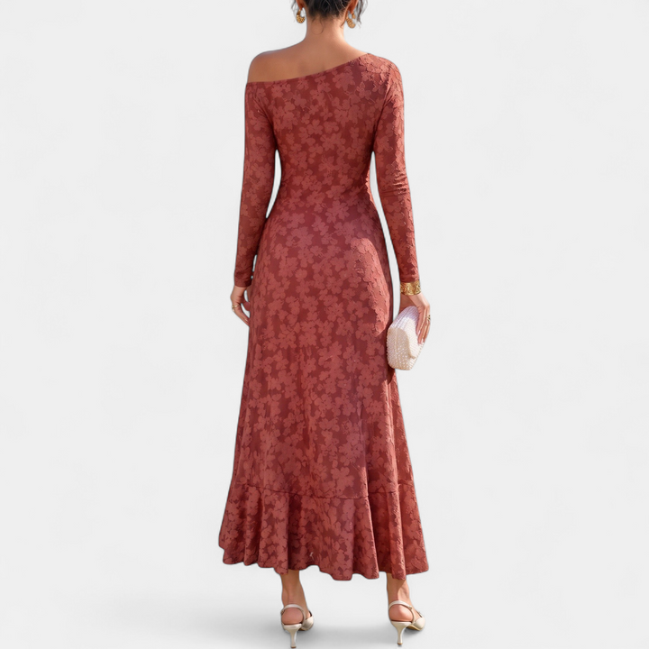 Women's Christmas Party Dress, Midi Ruched Floral Jacquard