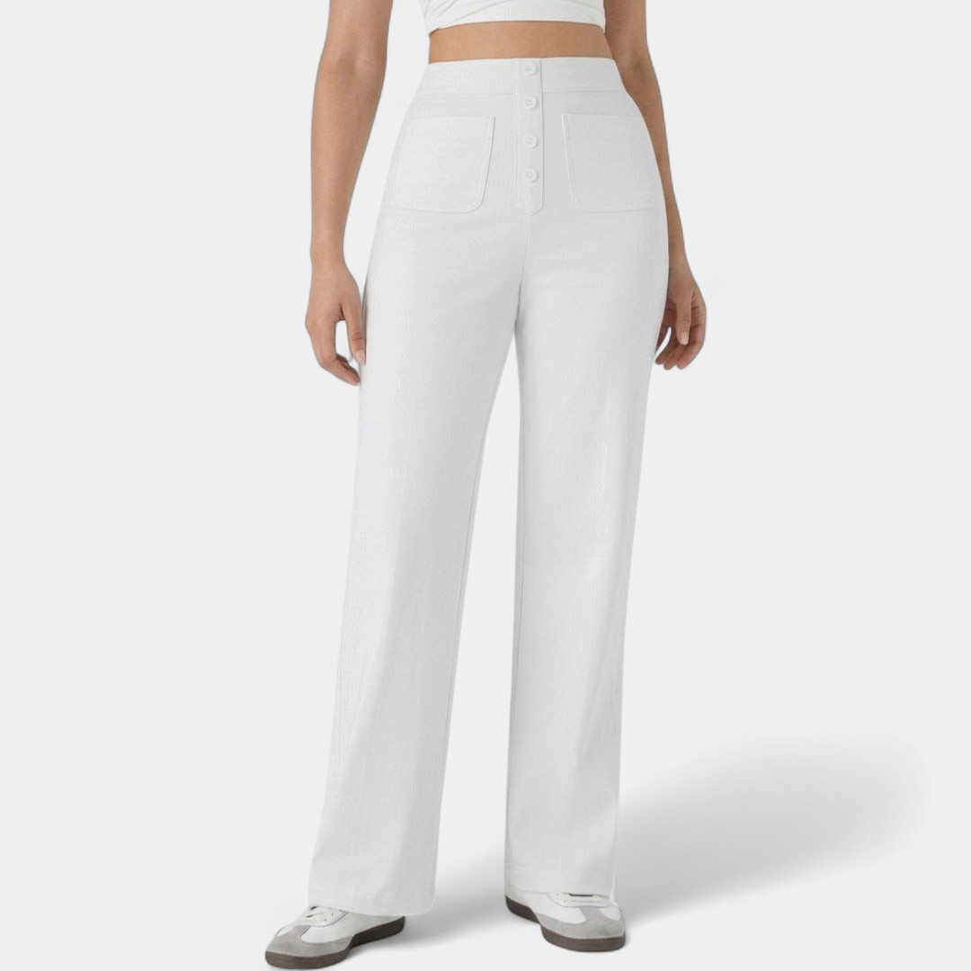 Women's High Waist Wide Leg Trousers, Patch Pocket