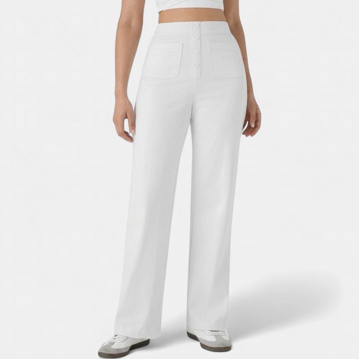 Women's High Waist Wide Leg Trousers, Patch Pocket