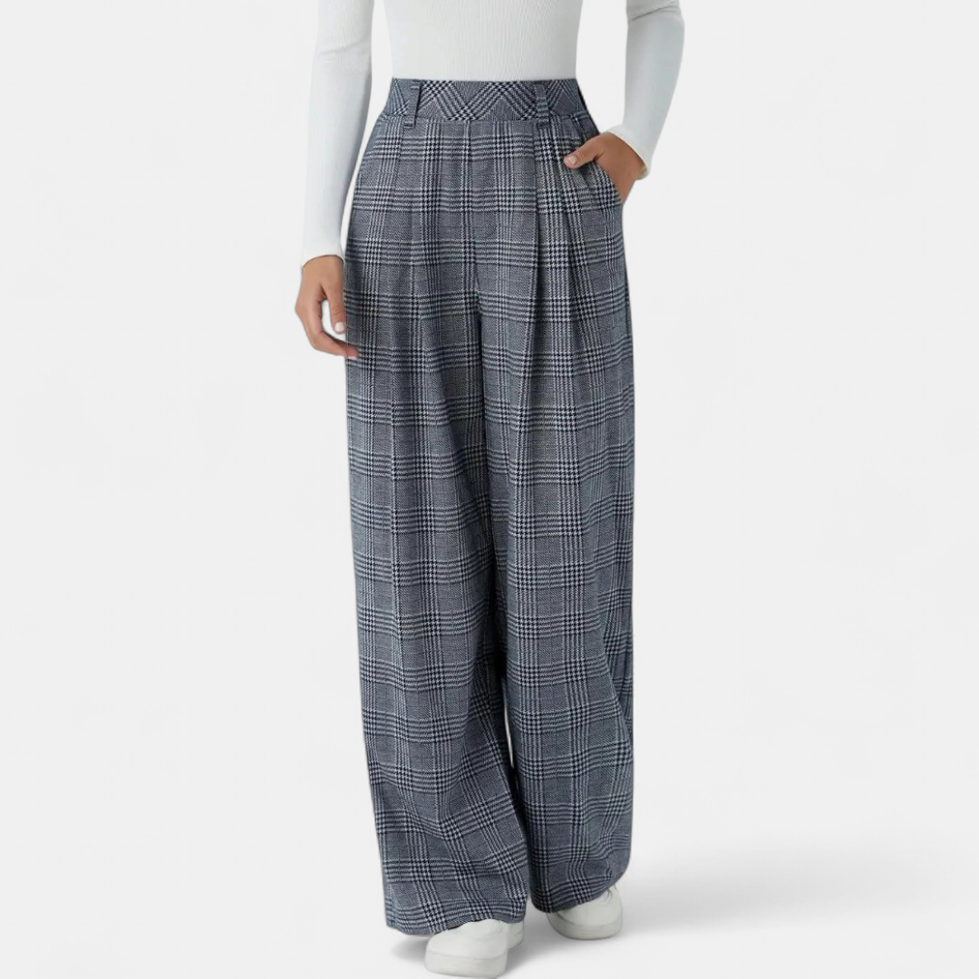 Women's Work Trousers, Belt Loop High Waist Glen Plaid