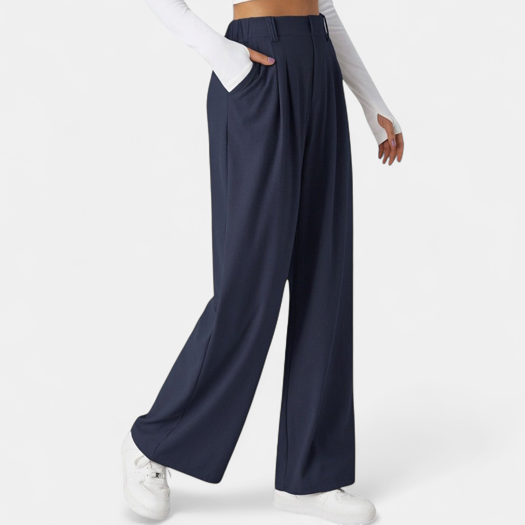 Women's Pleated High Waist Wide Leg Trousers, Side Pocket