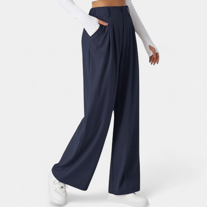 Women's Pleated High Waist Wide Leg Trousers, Side Pocket