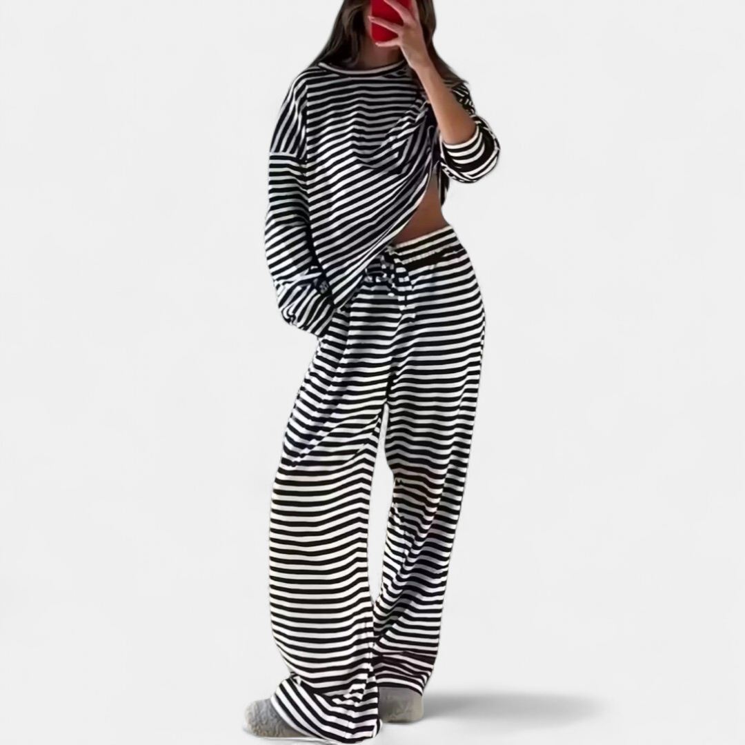 Women's Wide Leg Co Ord Loungewear Set, Stripe Relaxed