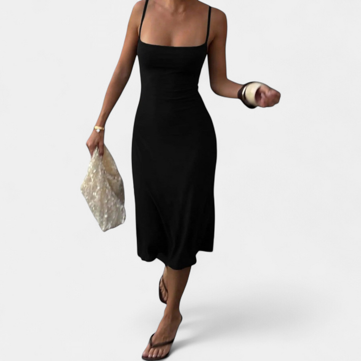 Women's Square Neck Bodycon Midi Dress, Spaghetti Strap