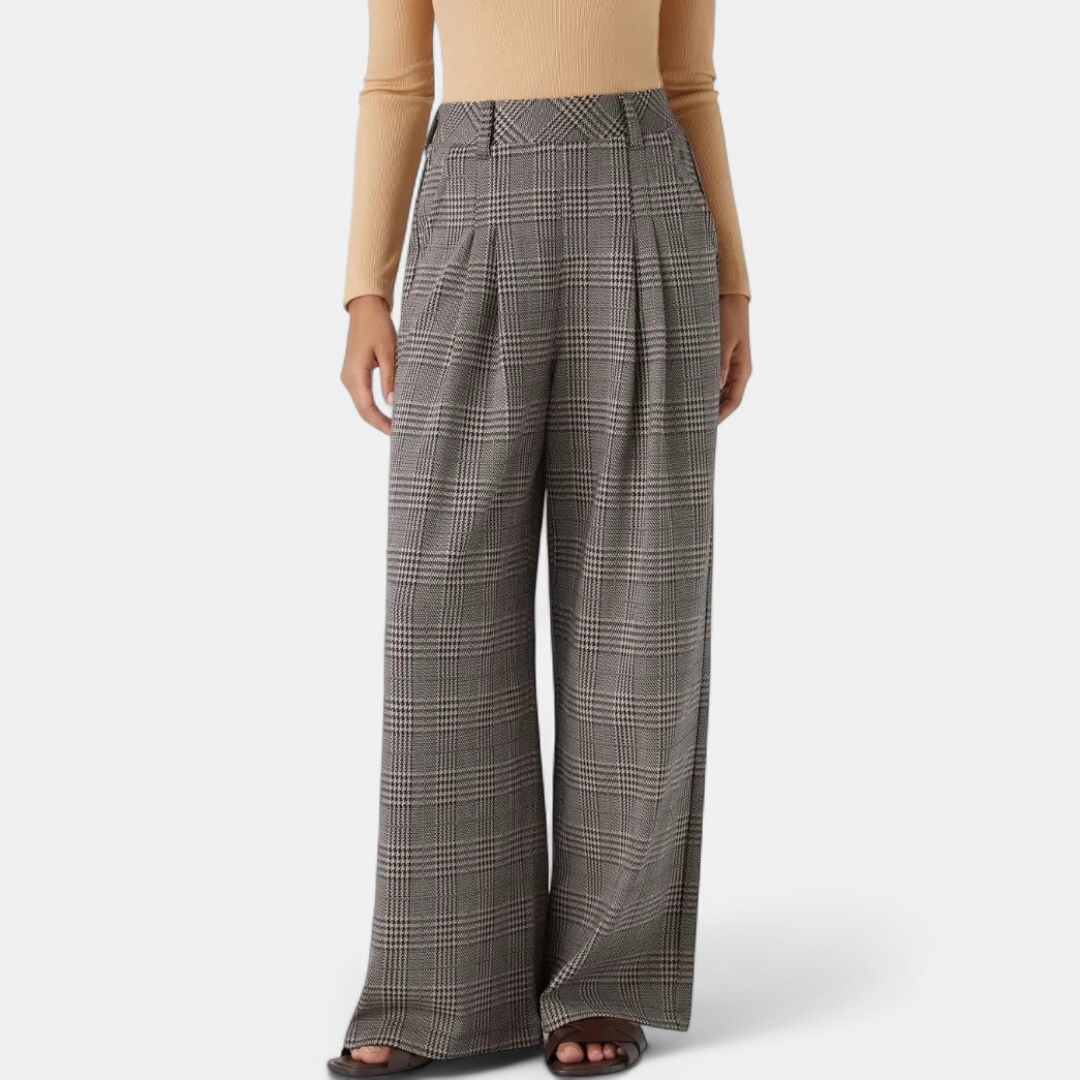 Women's Work Trousers, Belt Loop High Waist Glen Plaid