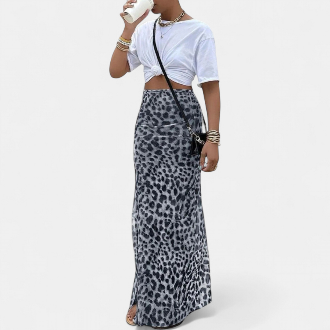 Women's High Waist Animal Print Maxi Skirt, Bodycon