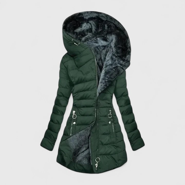 Women's Quilted Puffer Jacket, Faux Fur Hood Padded Winter