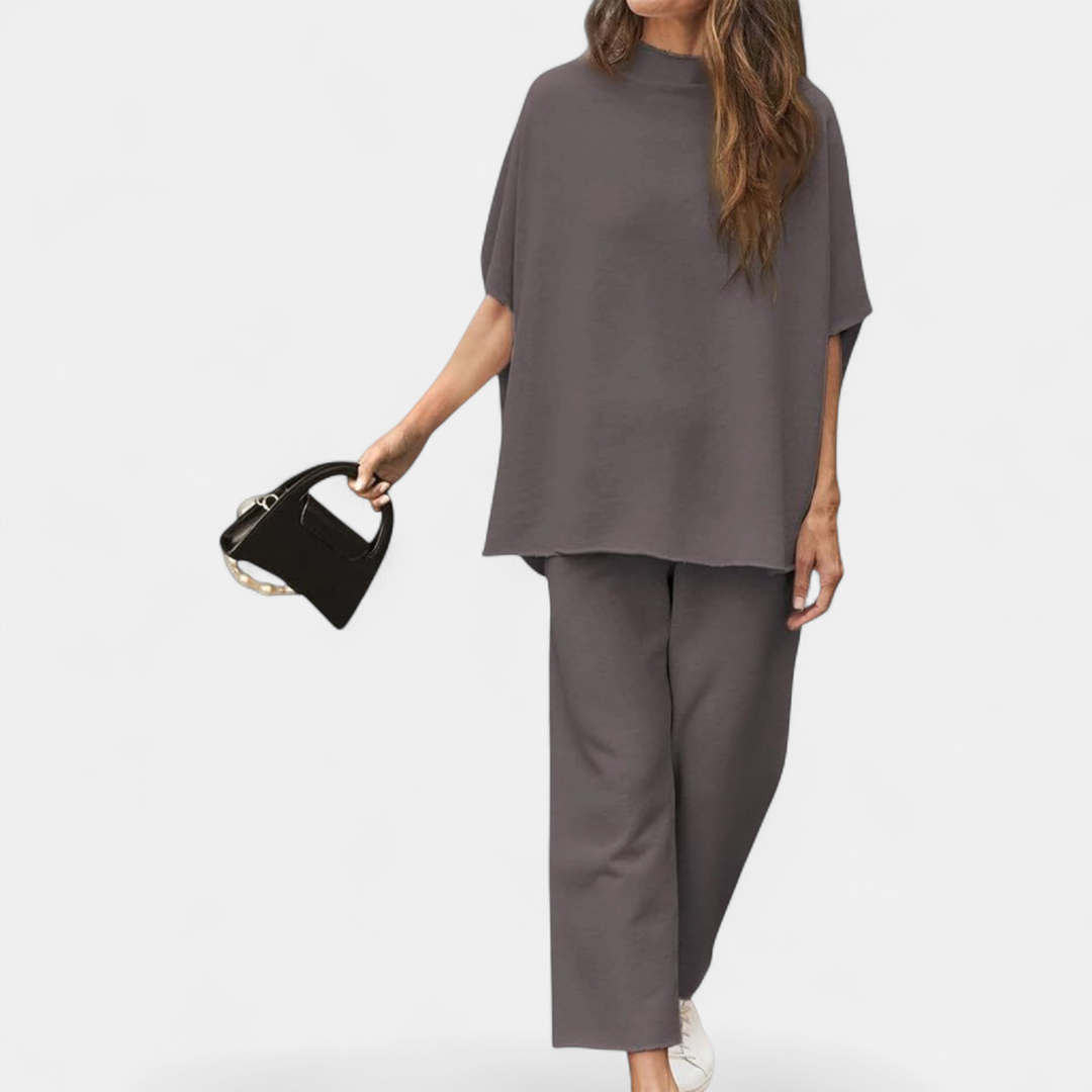 Women's Wide Leg Two Piece Loungewear Set, Draped Oversized