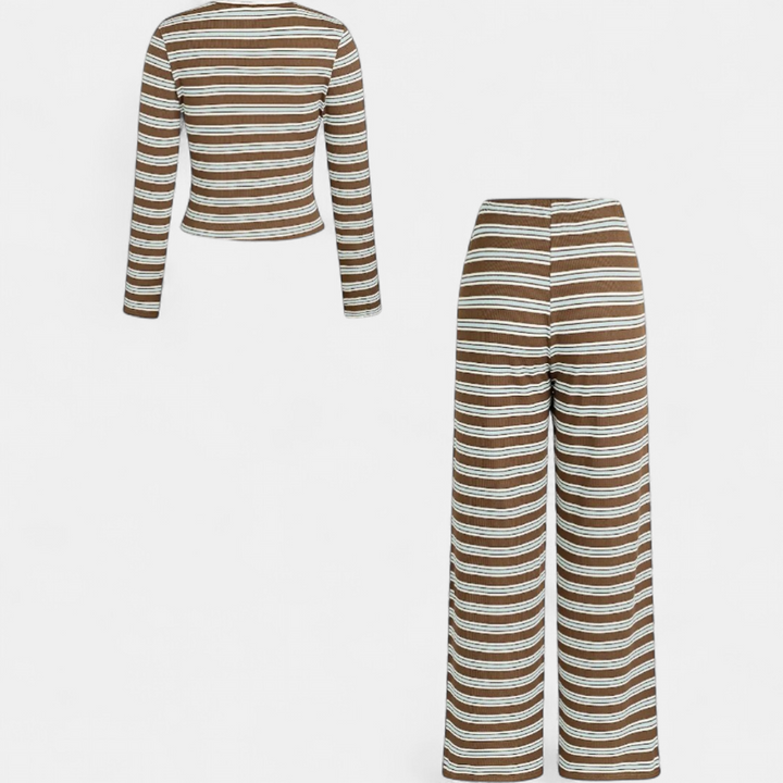 Women's Lounge Set, Stripe Wide Leg Stretchy High Neck