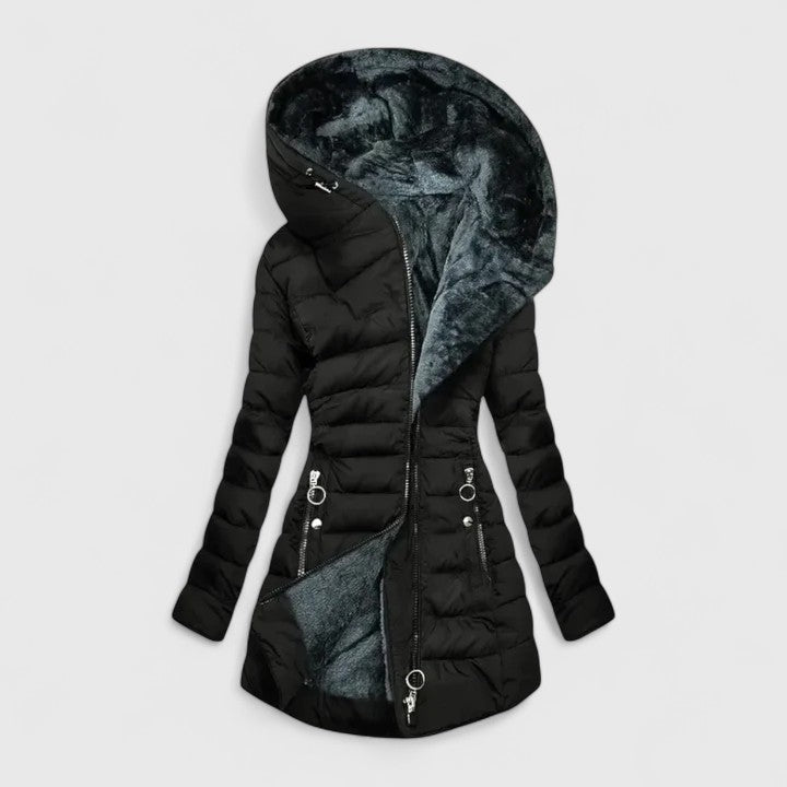 Women's Quilted Puffer Jacket, Faux Fur Hood Padded Winter