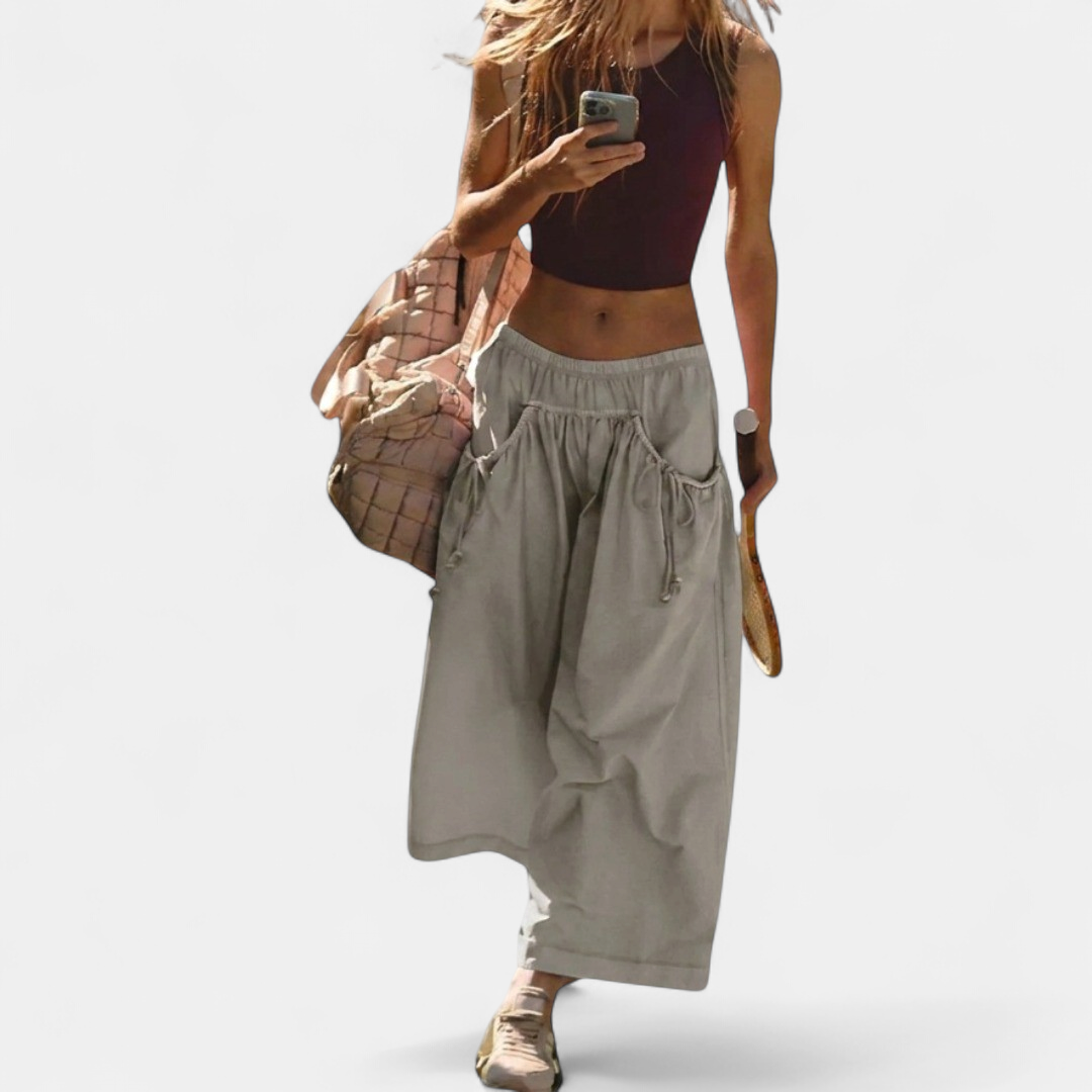 Women's Maxi Skirt, Elastic Waistband Drawstring Waist