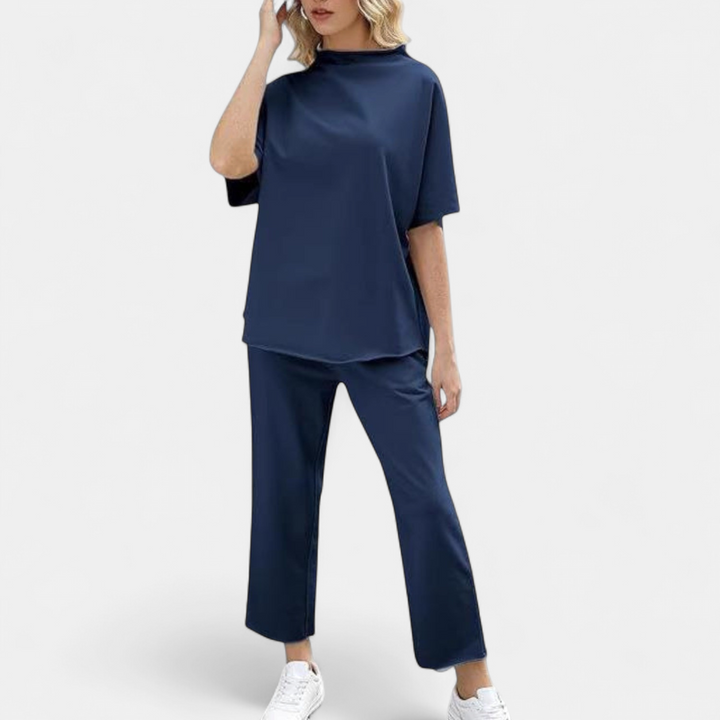 Women's Wide Leg Two Piece Loungewear Set, Draped Oversized
