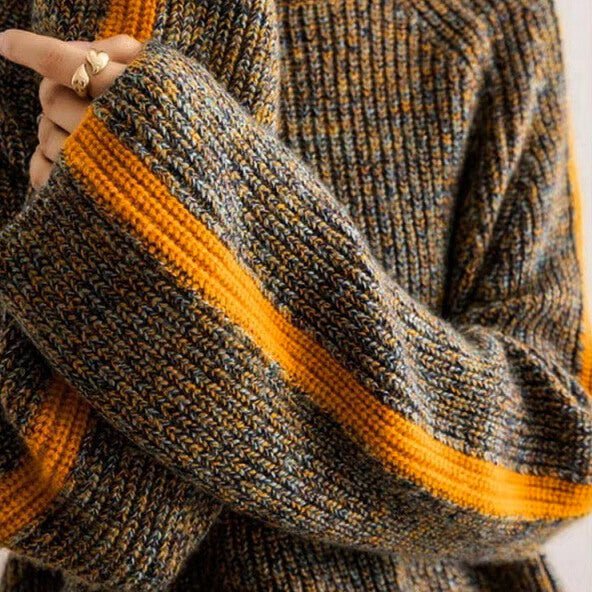 Women's Oversized Turtleneck Jumper, Colourblock Knit