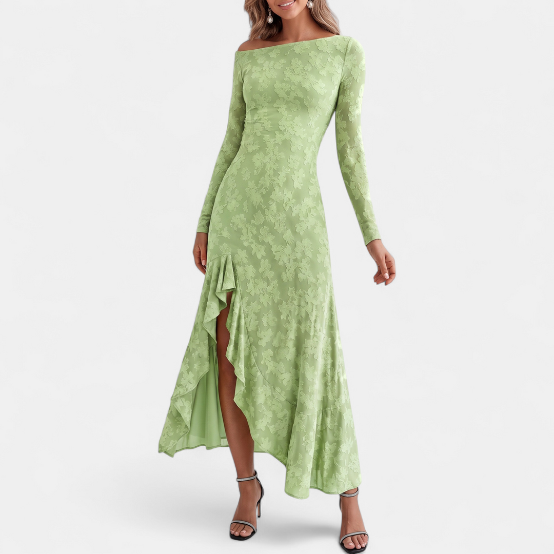 Women's Christmas Party Dress, Midi Ruched Floral Jacquard
