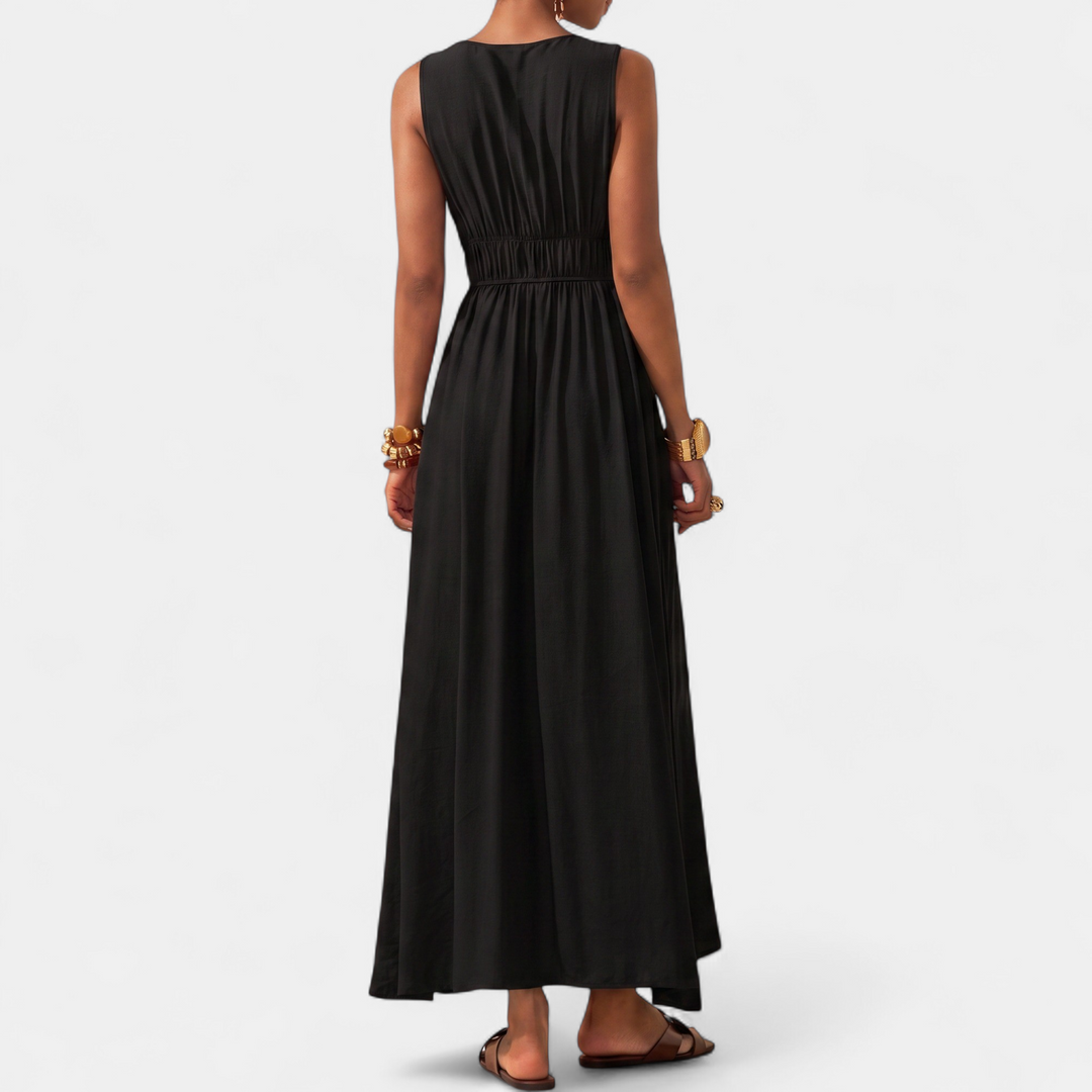 Women's Bead V Neck Maxi Dress, Sleeveless Ruched Wide Strap