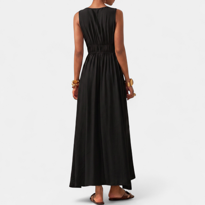 Women's Bead V Neck Maxi Dress, Sleeveless Ruched Wide Strap
