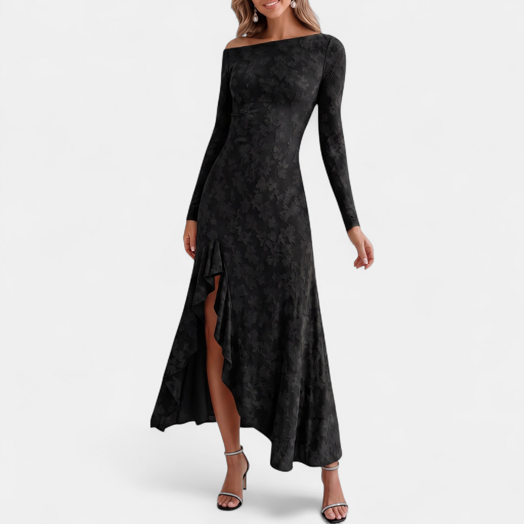 Women's Christmas Party Dress, Midi Ruched Floral Jacquard