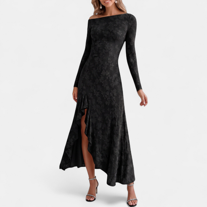 Women's Christmas Party Dress, Midi Ruched Floral Jacquard