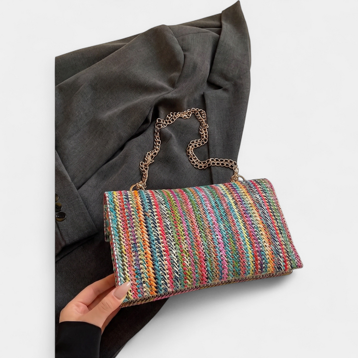 Women's Clutch Bag, Knit Envelope Flap with Chain Strap