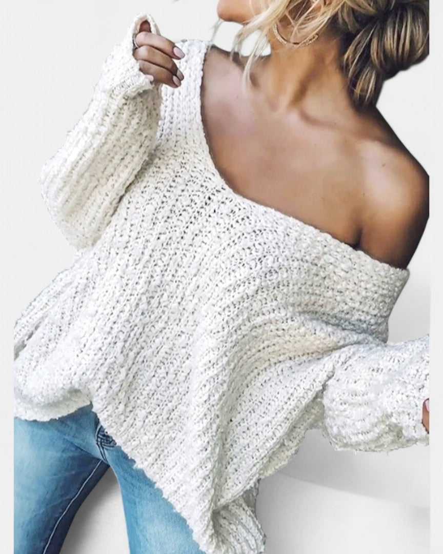 Women's Oversized Knit Jumper, Bell Sleeve Off Shoulder