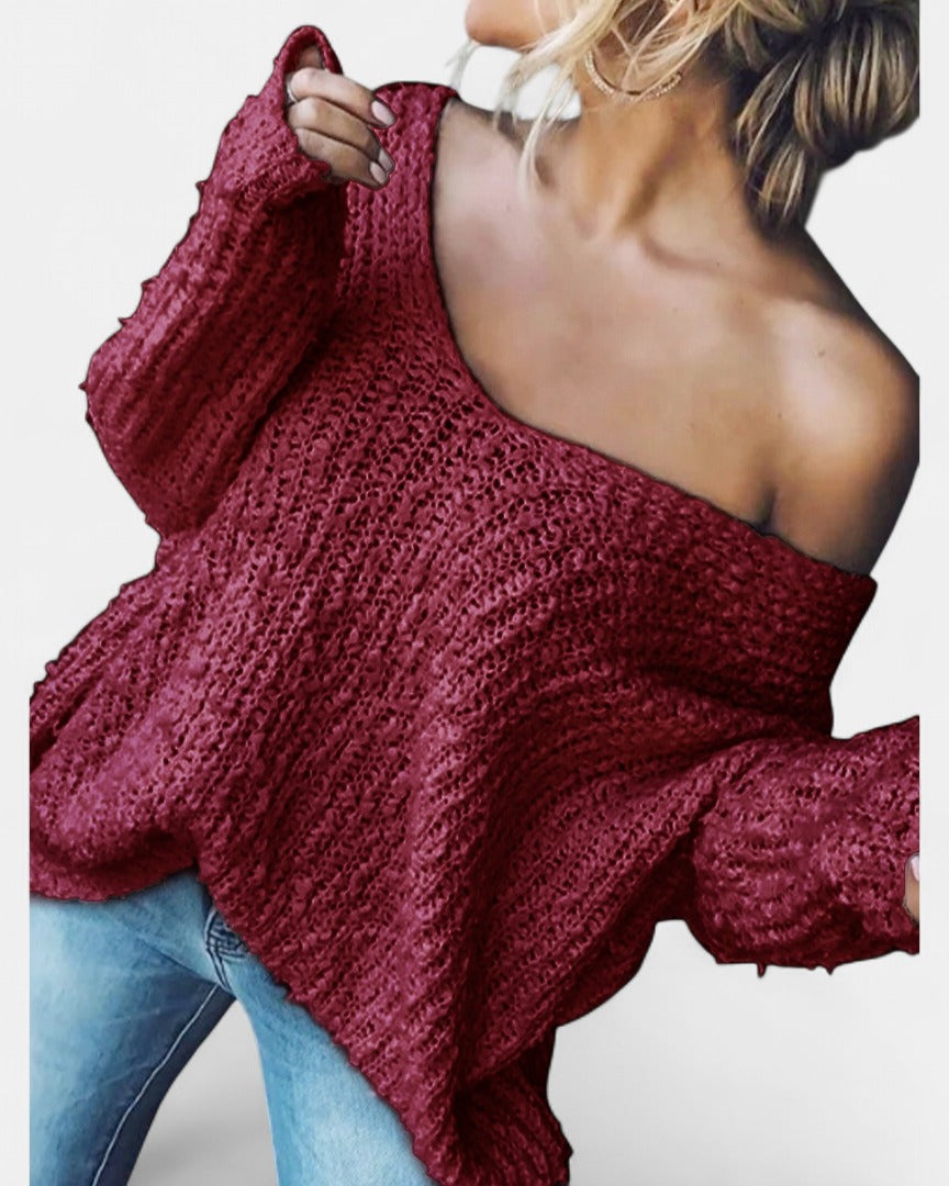 Women's Oversized Knit Jumper, Bell Sleeve Off Shoulder