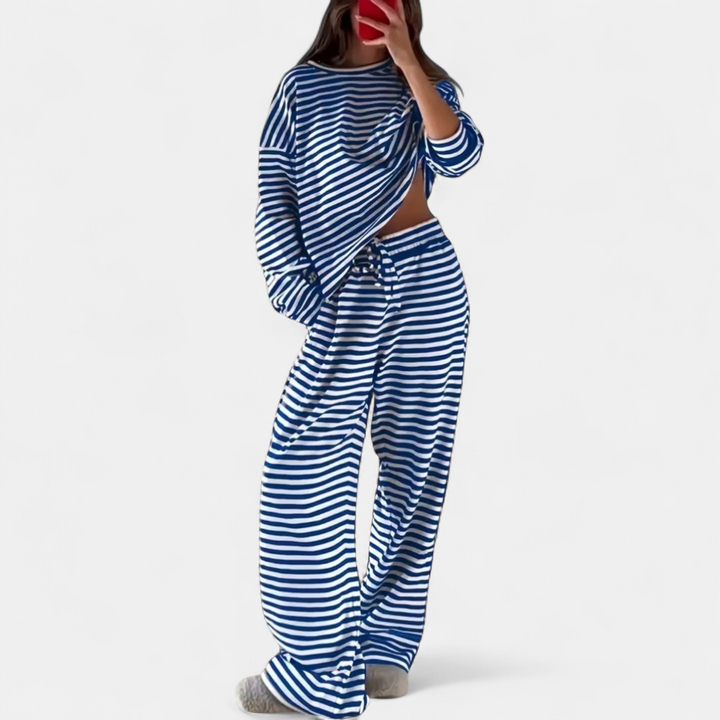 Women's Wide Leg Co Ord Loungewear Set, Stripe Relaxed