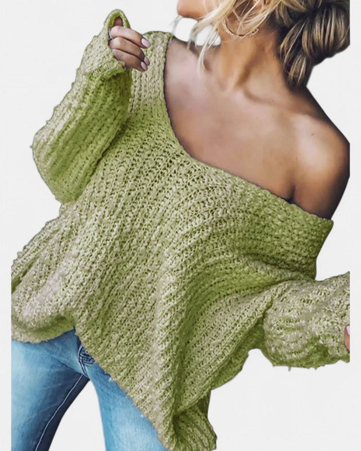 Women's Oversized Knit Jumper, Bell Sleeve Off Shoulder