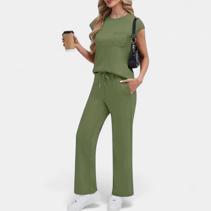 Women's Matching Tracksuit Set, Wide Leg Pants Cap Sleeve Co-Ord