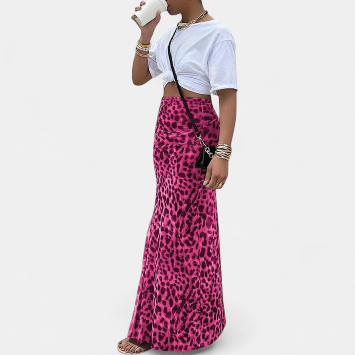 Women's High Waist Animal Print Maxi Skirt, Bodycon