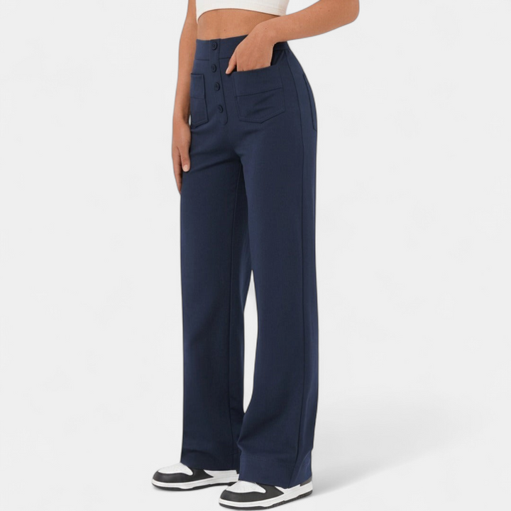 Women's High Waist Wide Leg Trousers, Patch Pocket