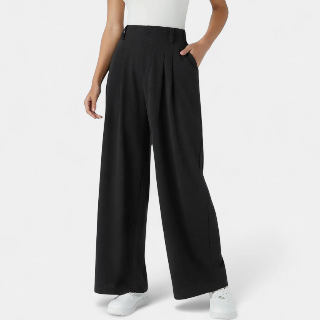 Women's Pleated High Waist Wide Leg Trousers, Side Pocket