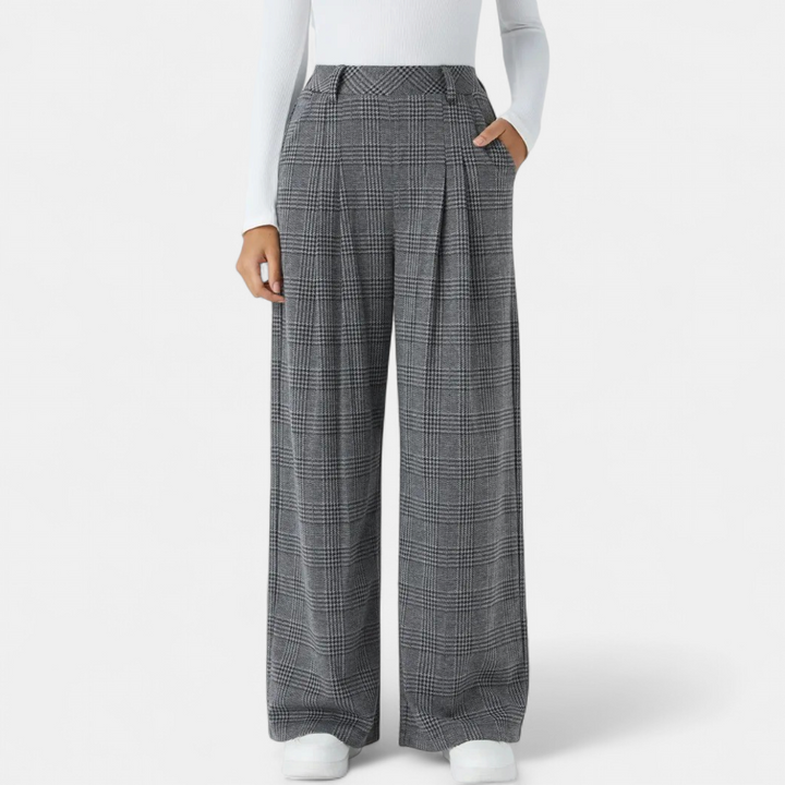 Women's Work Trousers, Belt Loop High Waist Glen Plaid