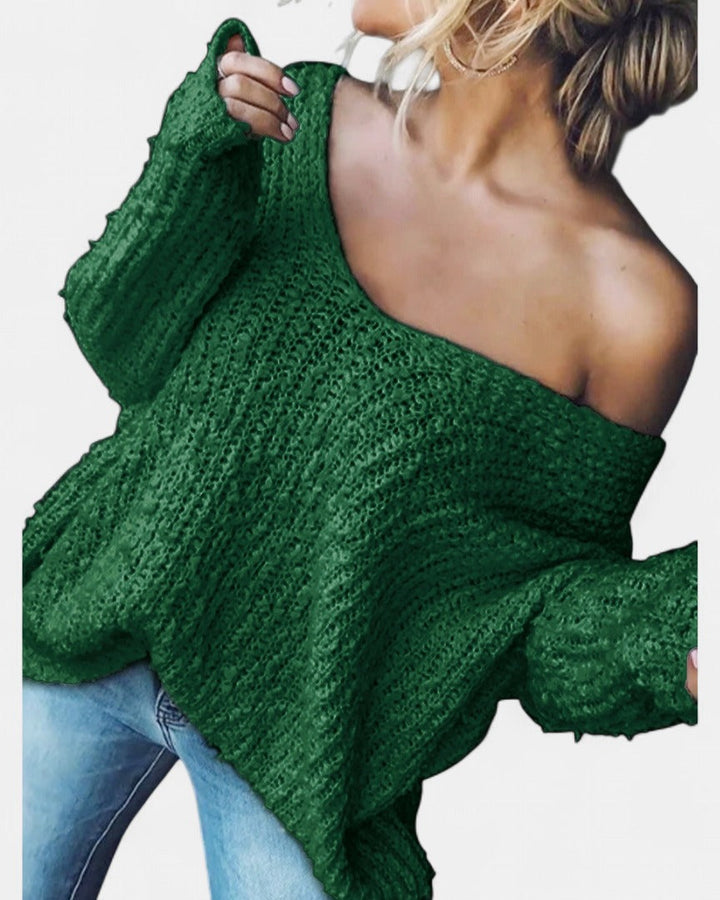 Women's Oversized Knit Jumper, Bell Sleeve Off Shoulder