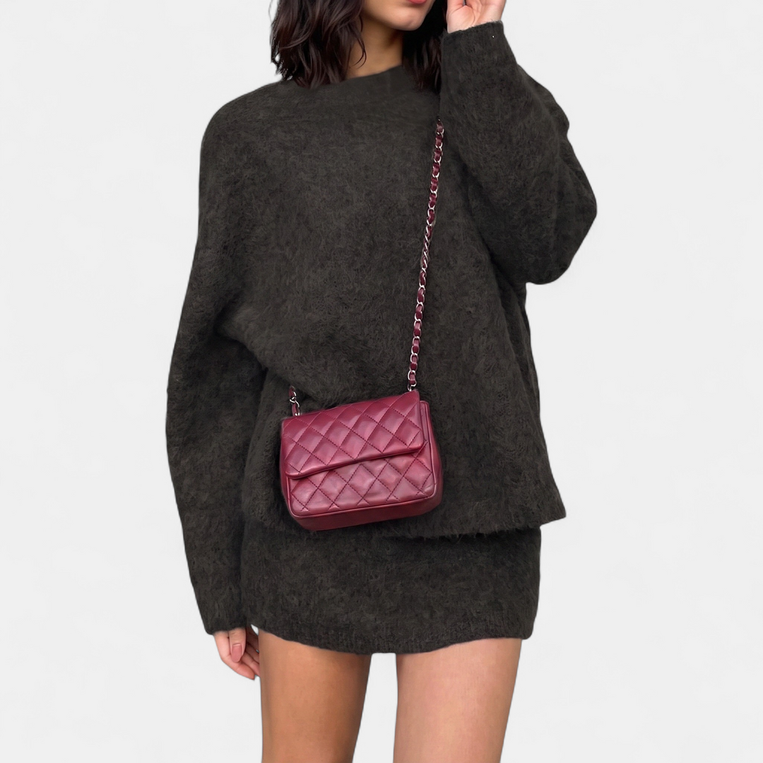 Women's Quilted Crossbody Bag, Compact Structured Chain Strap