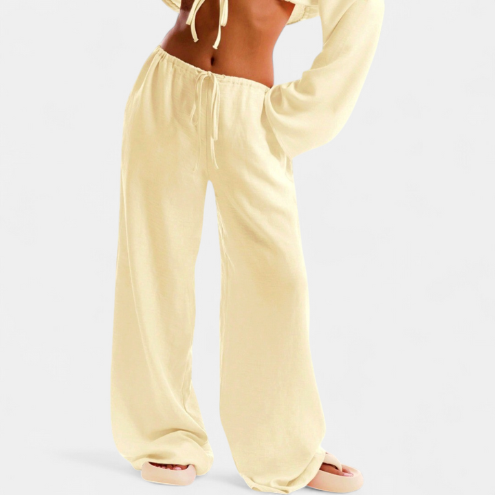 Women's Drawstring Low Rise Wide Leg Trousers, Loose Fit