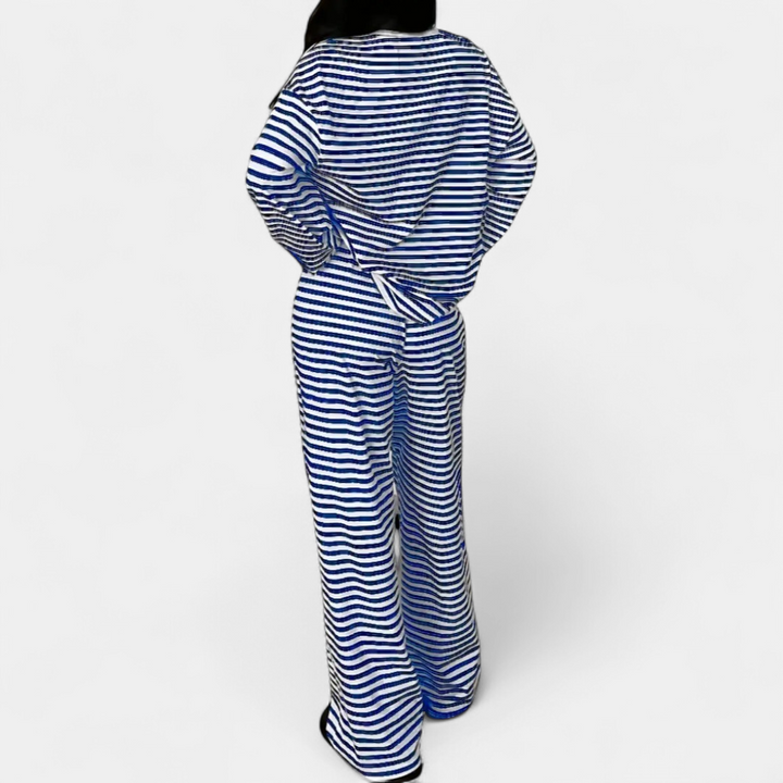 Women's Wide Leg Co Ord Loungewear Set, Stripe Relaxed