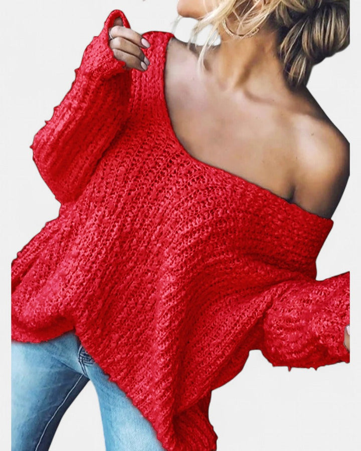 Women's Oversized Knit Jumper, Bell Sleeve Off Shoulder