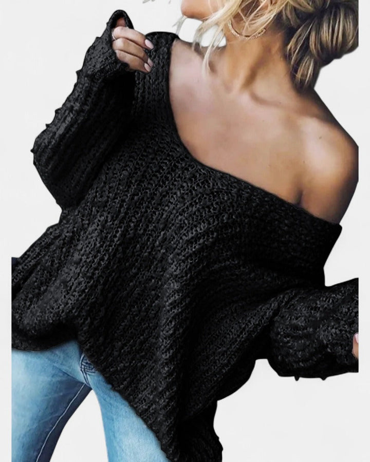 Women's Oversized Knit Jumper, Bell Sleeve Off Shoulder