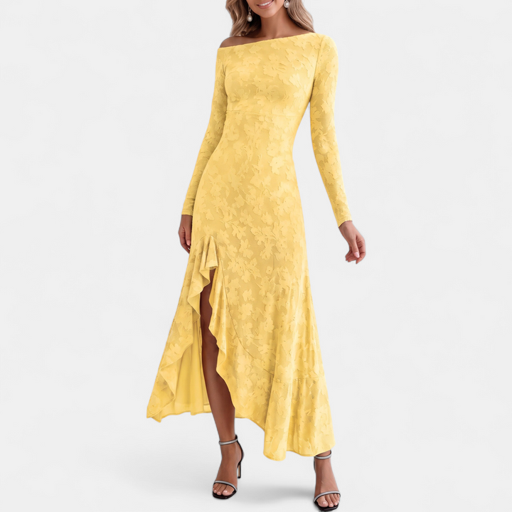 Women's Christmas Party Dress, Midi Ruched Floral Jacquard