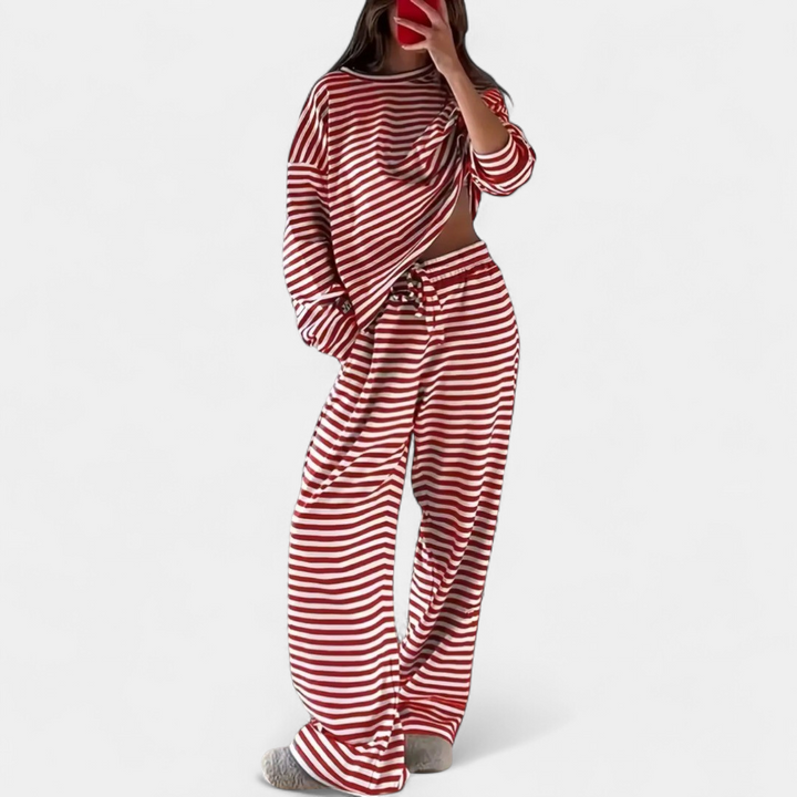 Women's Wide Leg Co Ord Loungewear Set, Stripe Relaxed
