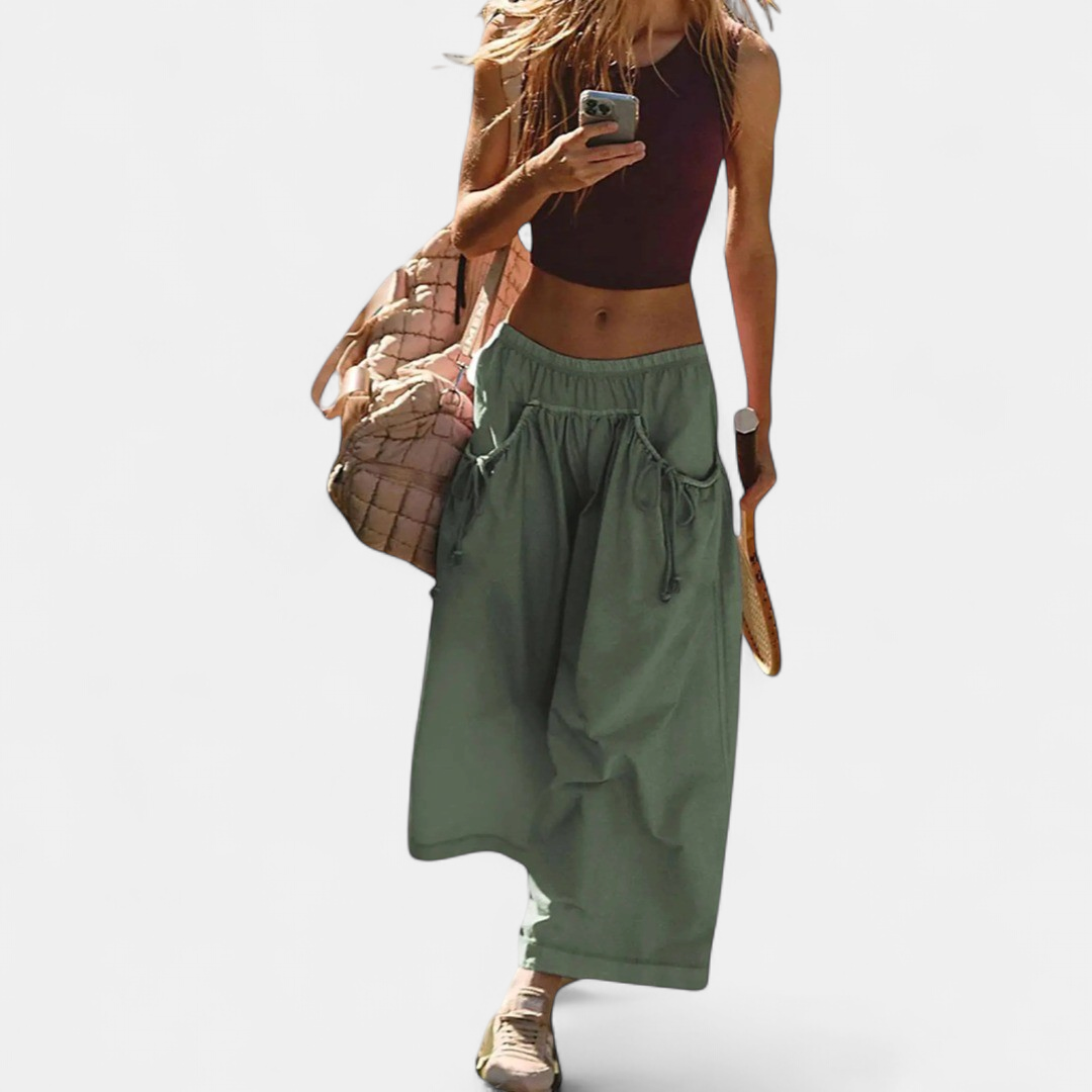 Women's Maxi Skirt, Elastic Waistband Drawstring Waist