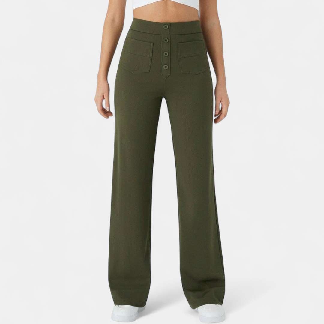 Women's High Waist Wide Leg Trousers, Patch Pocket