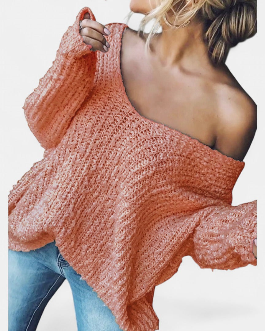 Women's Oversized Knit Jumper, Bell Sleeve Off Shoulder