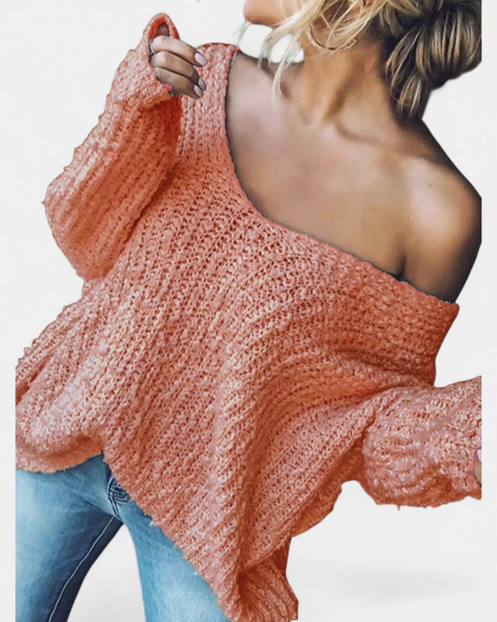 Women's Oversized Knit Jumper, Bell Sleeve Off Shoulder