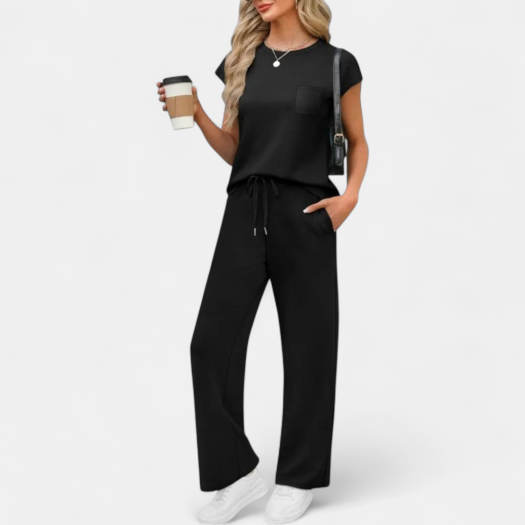 Women's Matching Tracksuit Set, Wide Leg Pants Cap Sleeve Co-Ord