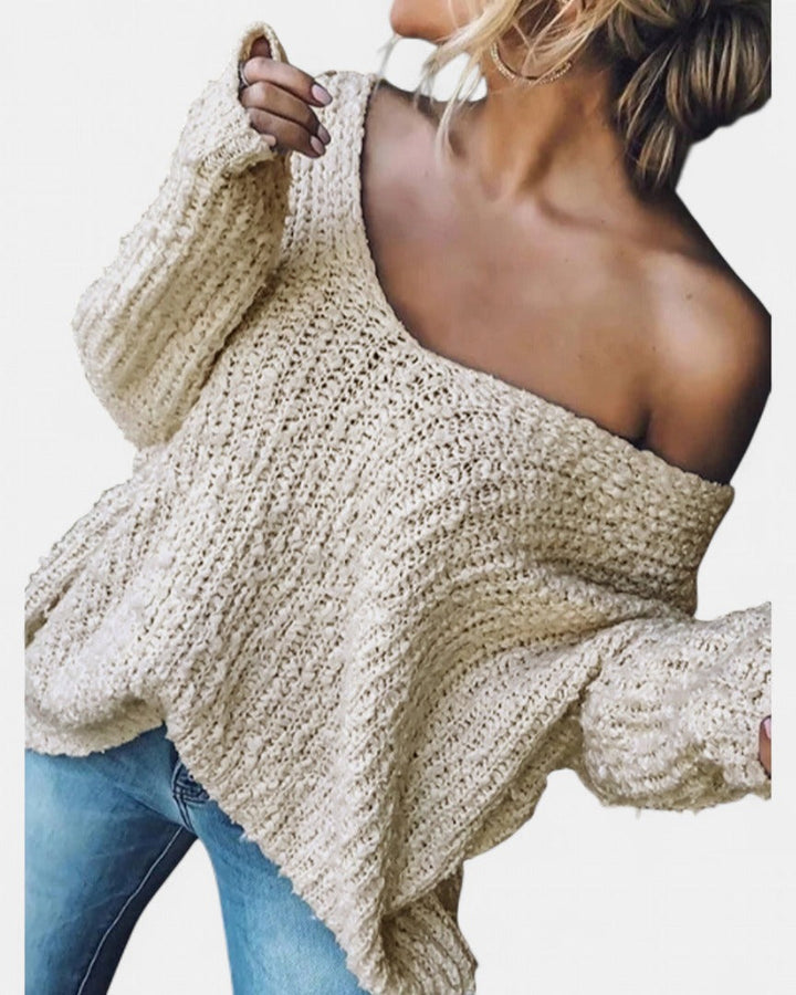 Women's Oversized Knit Jumper, Bell Sleeve Off Shoulder