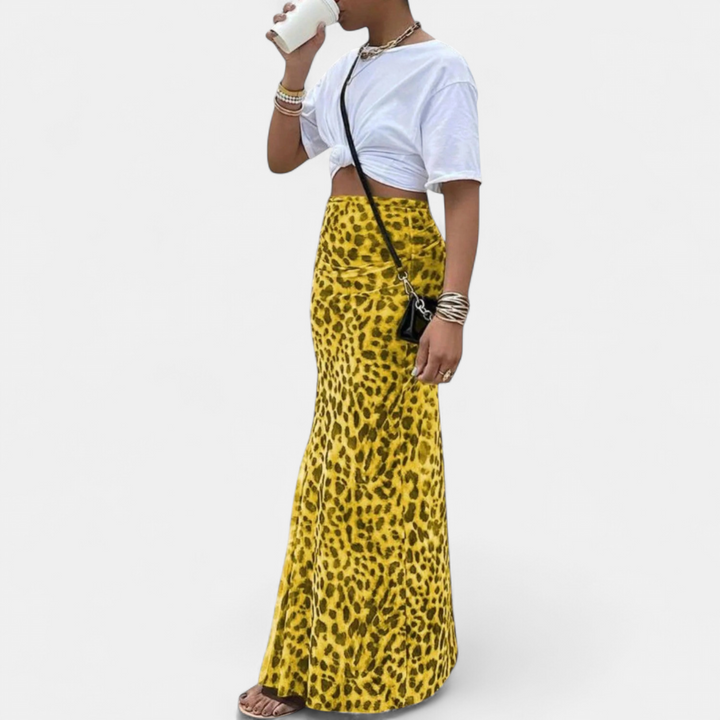 Women's High Waist Animal Print Maxi Skirt, Bodycon