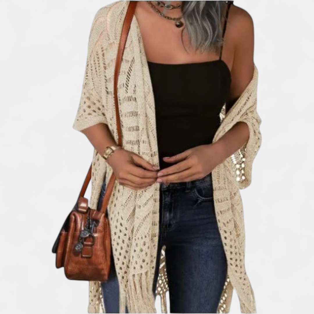Women's Crochet Kimono Cardigan, Longline Open Knit Duster